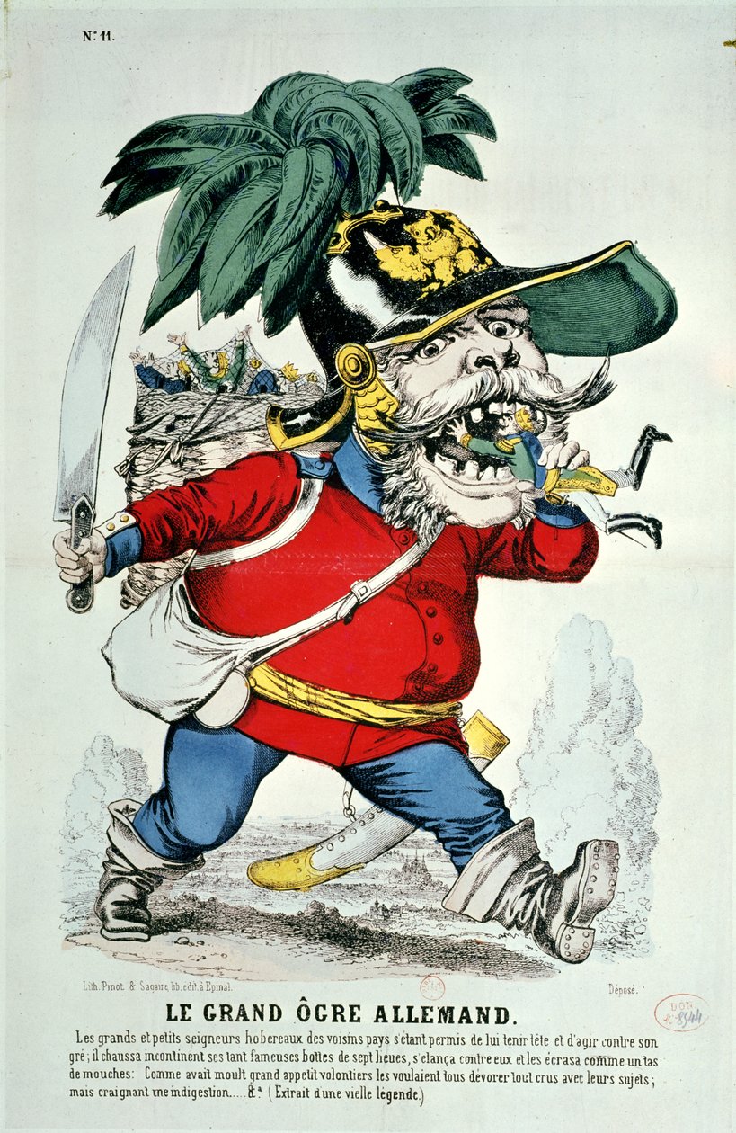 Obří německý zlobr, karikatura Otto von Bismarcka (1815-98) od French School