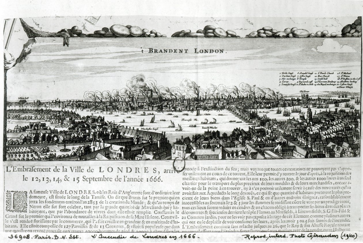 Velký požár Londýna v roce 1666 od French School