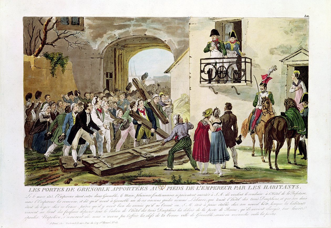Obyvatelé ukládající brány Grenoblu u nohou císaře, 6. března 1815 od French School