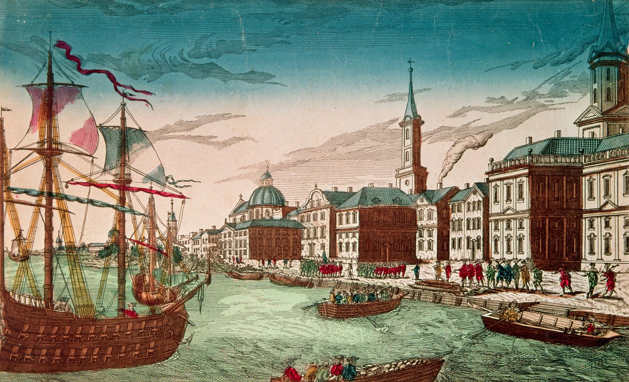 The Landing of English Troops at New York, září 1776, pub. od J. Chereau, Paříž od French School