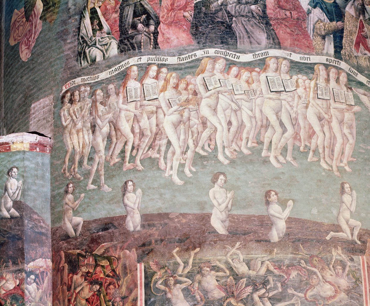 Poslední soud: Vzkříšení nesoucí na krku knihu svého života (detail) od French School