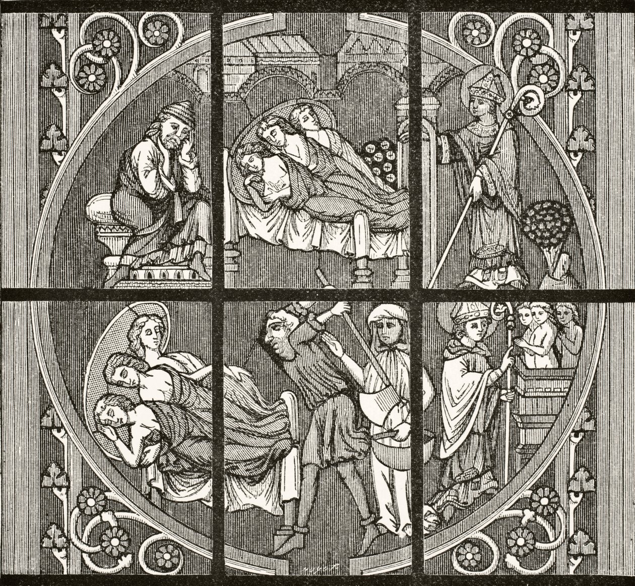 Legenda o svatém Mikuláši z „Vědy a literatury ve středověku“ od Paula Lacroixe (1806-84), vydaná v Londýně 1878 od French School