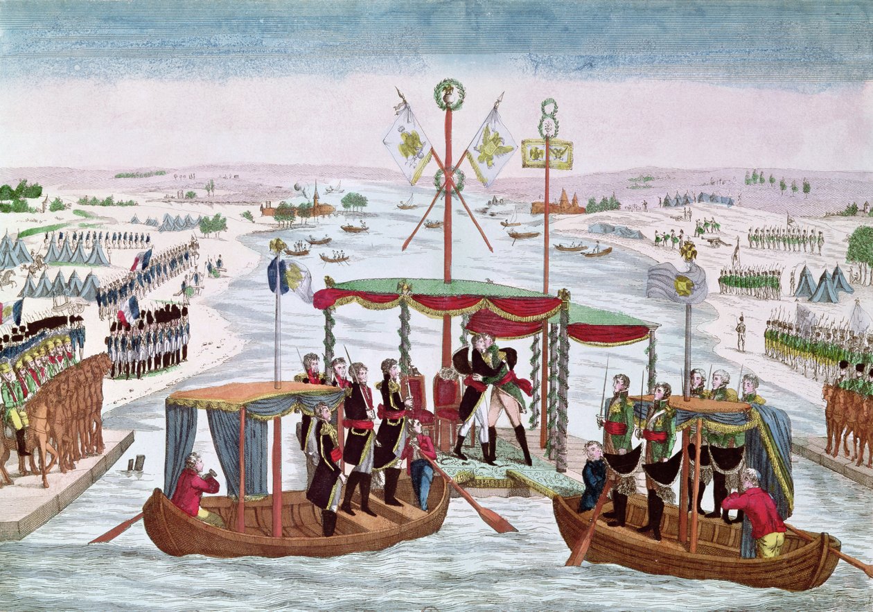Setkání mezi Napoleonem I. (1769-1821) a carem Alexandrem I. (1777-1825) v Niemenu, 25. června 1807 od French School