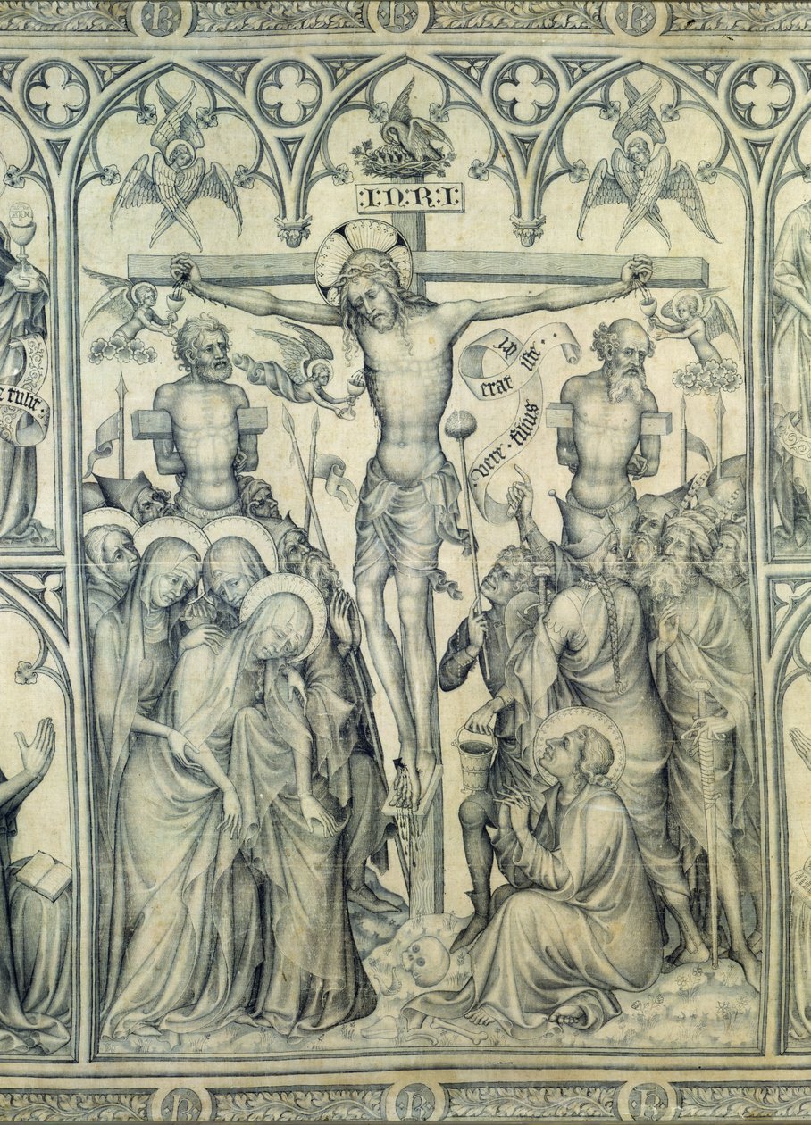 Parement z Narbonne, detail Ukřižování, asi 1375 (grisaille na hedvábí) (detail 83469) od French School