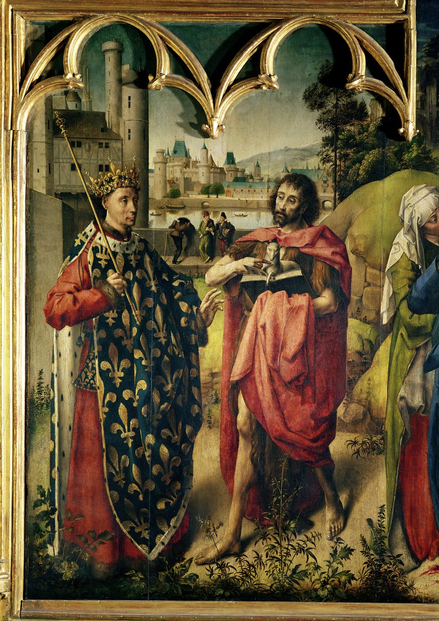 Parlement of Paris Oltarpiece, detail St. Louis a St. John the Baptist od French School