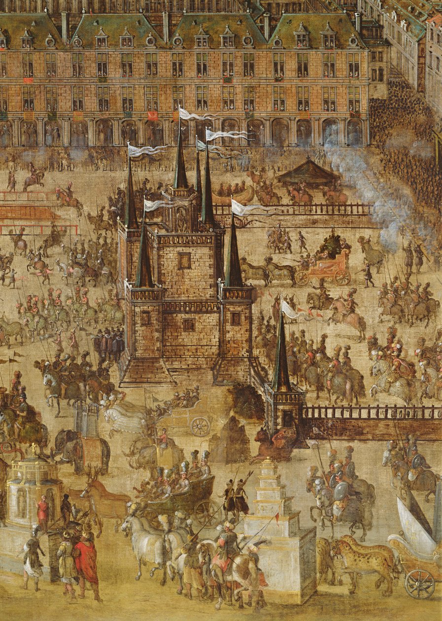 Place Royale a Carrousel v roce 1612, detail Palais de la Felicite a vozy (detail 161010) od French School