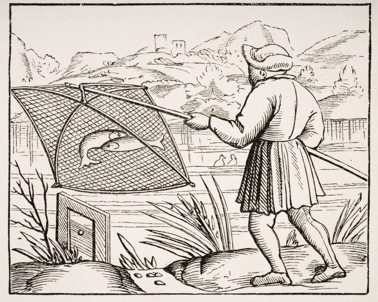 Rybář z rybníka, podle dřevorytu v "Cosmographie Universelle" z roku 1549, z knihy "Le Moyen Age et La Renaissance" od Paula Lacroixe (1806-84) vydané v roce 1847. od French School