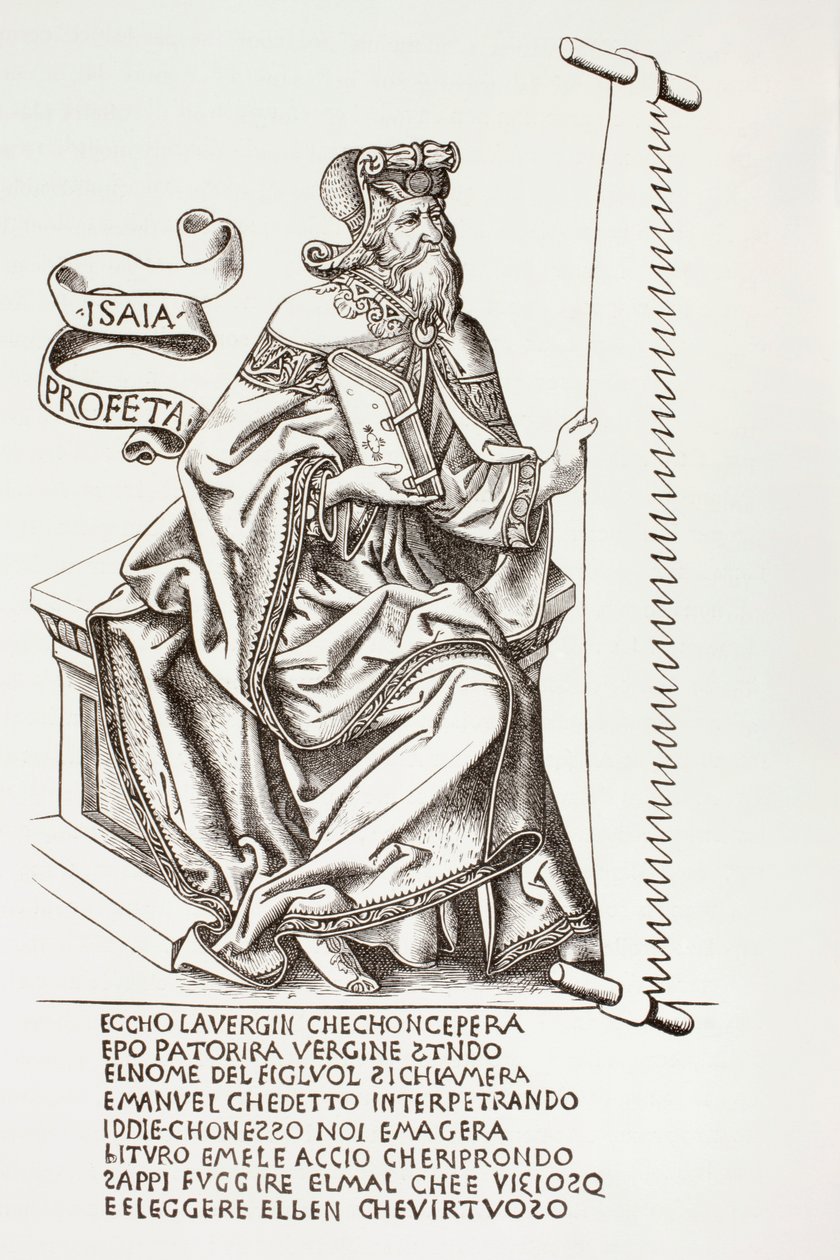 Prorok Izajáš, držící pilu, o níž někteří říkají, že byl umučen, po díle z 15. století z „Les Arts au Moyen Age“, vydané v roce 1873 od French School