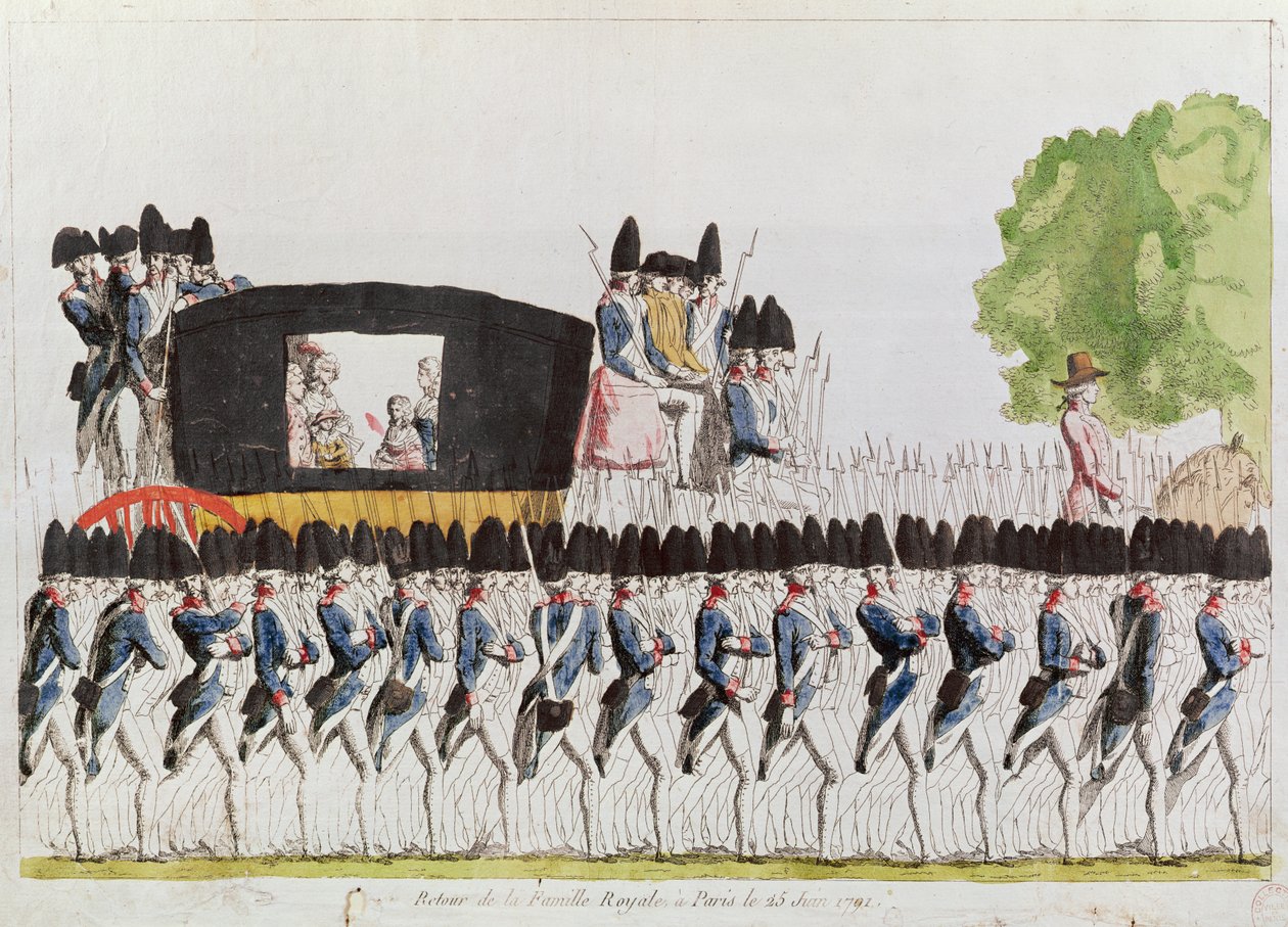 Návrat královské rodiny do Paříže, 25. června 1791 (barevná rytina) od French School