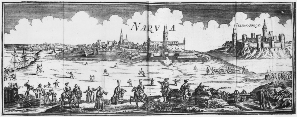Ruská armáda obléhala Narvu v roce 1700 od French School