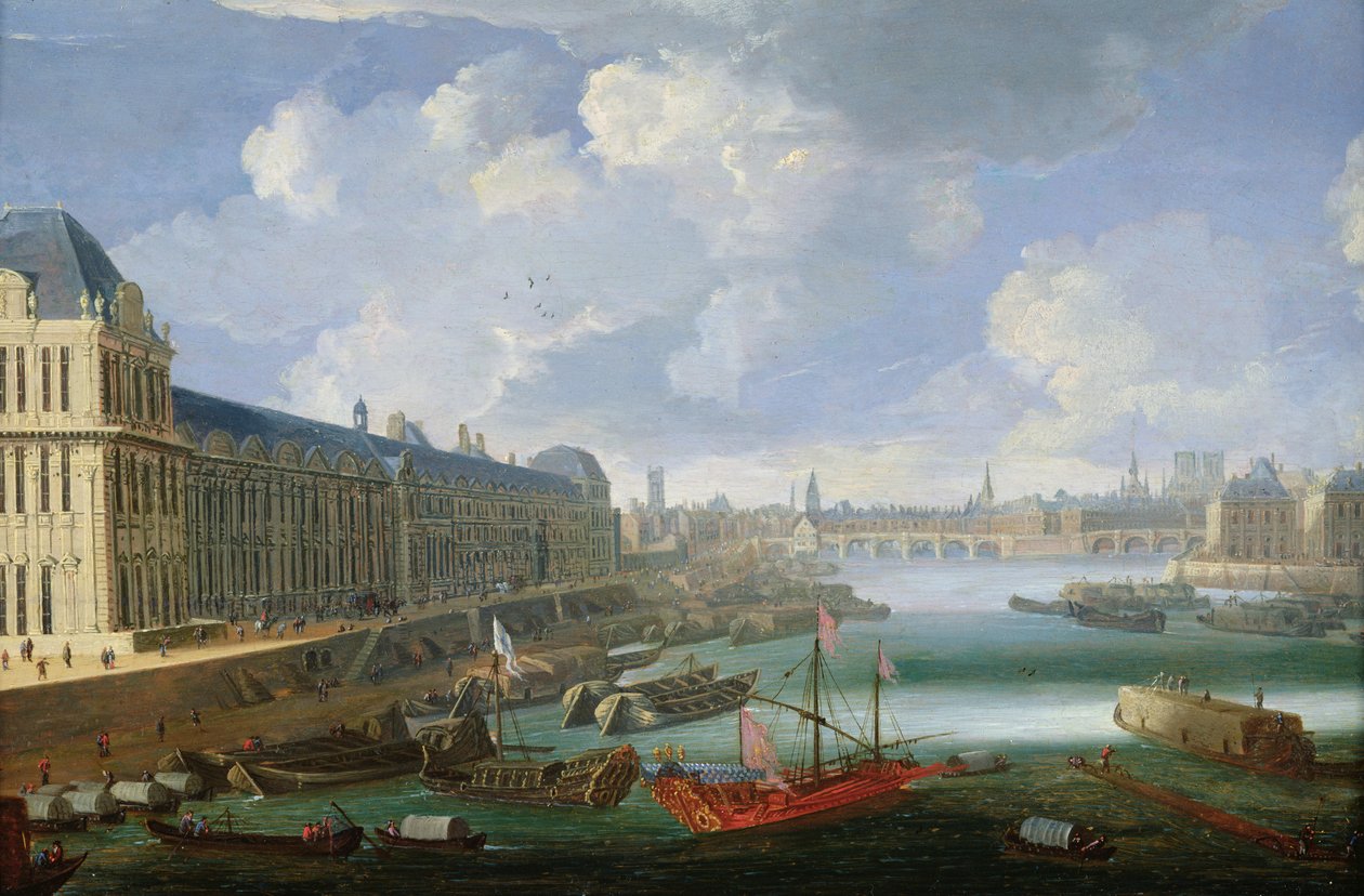 Seina při pohledu na Pont-Neuf, Louvre a College Mazarin, c. 1675 od French School