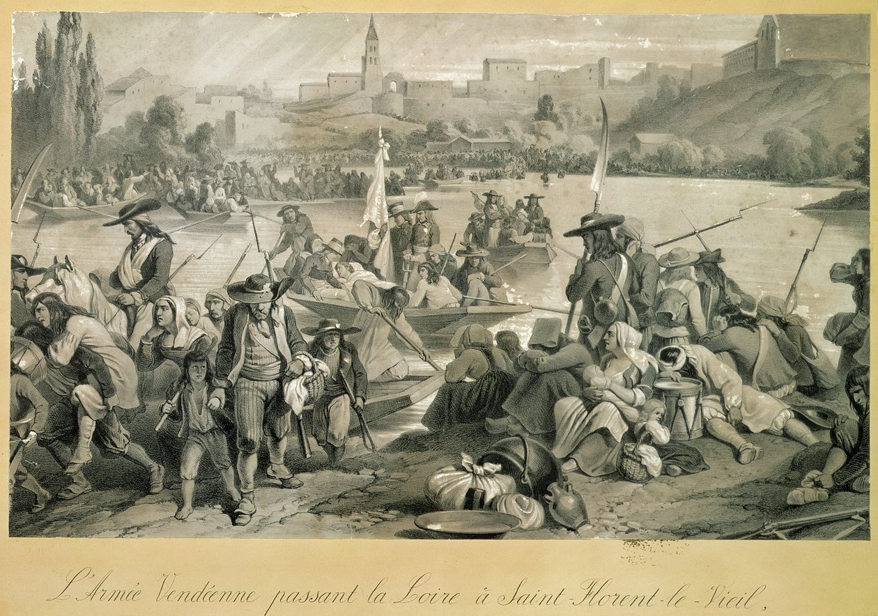 Vendeanská armáda překračující Loiru u St. Florent le Vieil, 18. října 1793 od French School