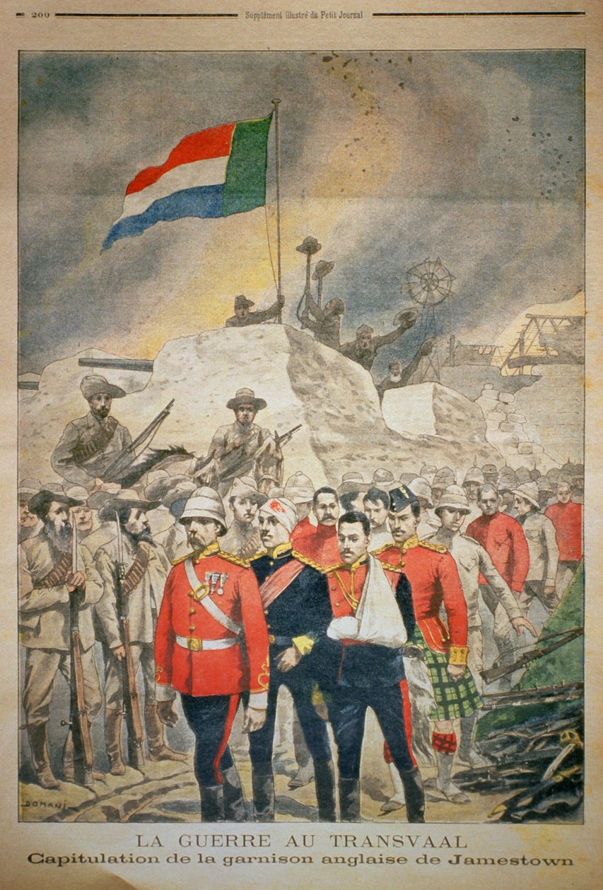 Válka v Transvaalu: Kapitulace anglické posádky v Jamestownu, ilustrace z Le Petit Journal, prosinec 1899 od French School