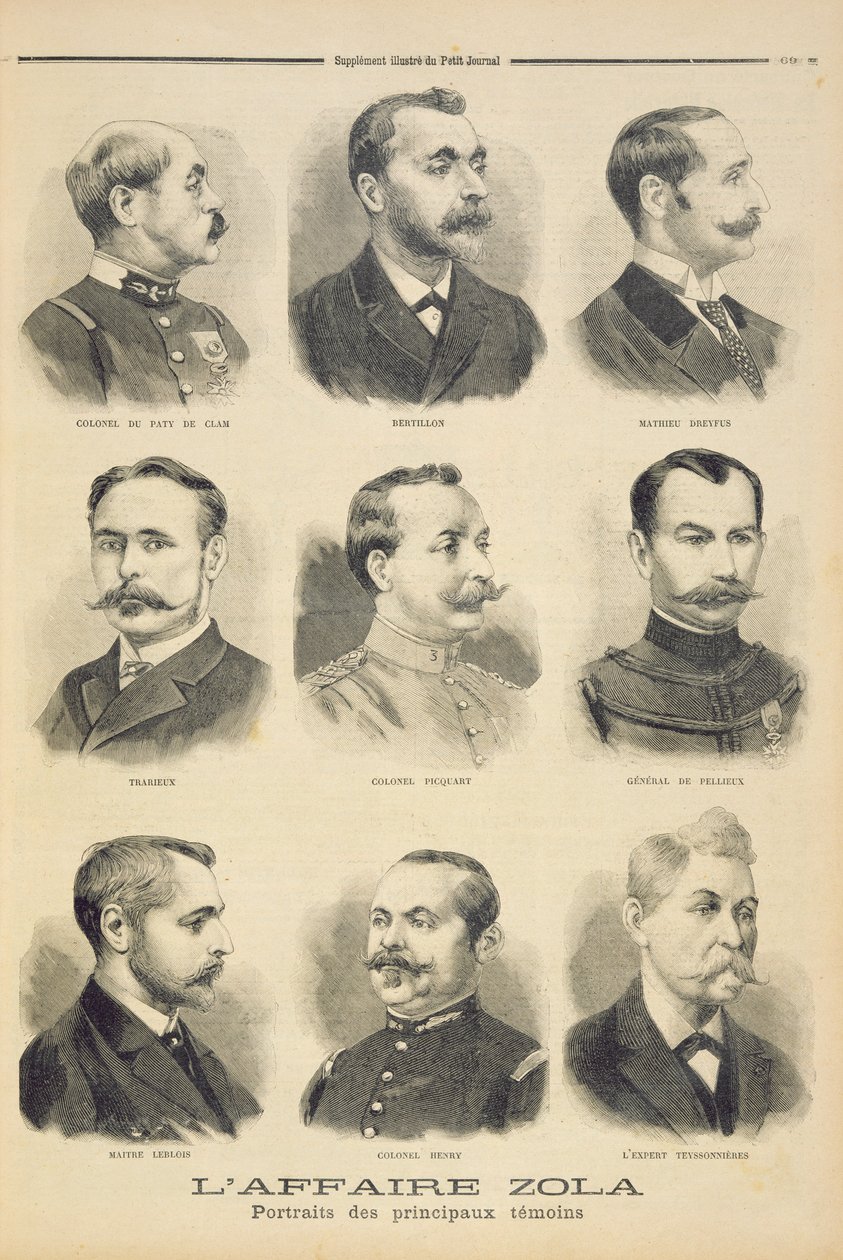 Zolova aféra: hlavní svědci, ilustrace z ilustrované přílohy Le Petit Journal, 27. února 1898 od French School