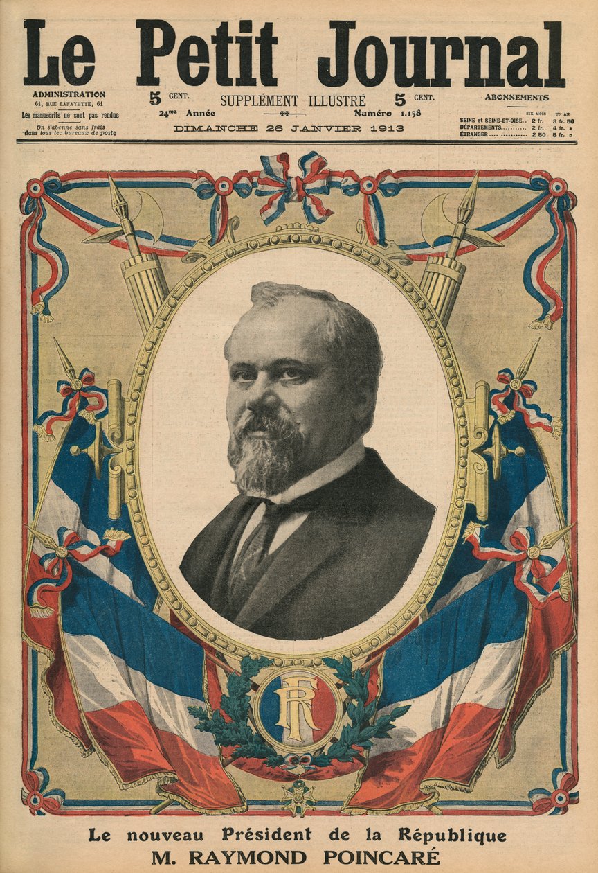 Nový prezident Francouzské republiky Raymond Poincare, ilustrace na titulní straně časopisu "Le Petit Journal", supplement illustre, 26. ledna 1913. od French School