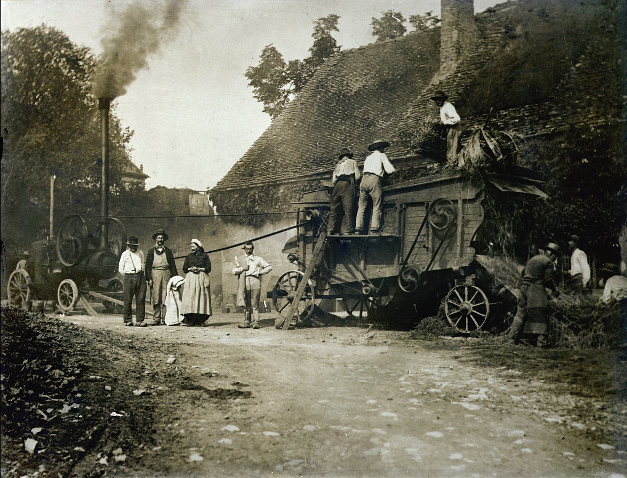 Scéna mlácení, konec 19. století od French School