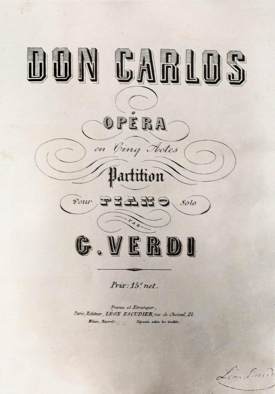 Titulní strana partitury Dona Carlose, 1867 od French School