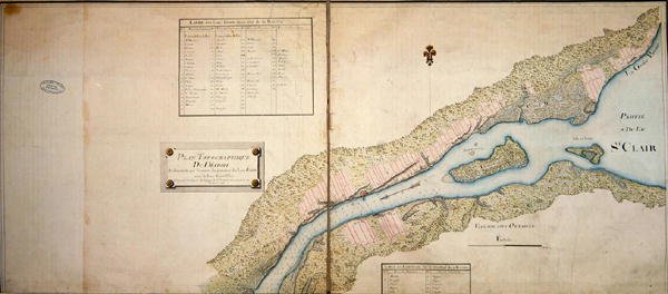 Topografická mapa Detroitu, 1796 (pero, inkoust a wc na papíře) od French School