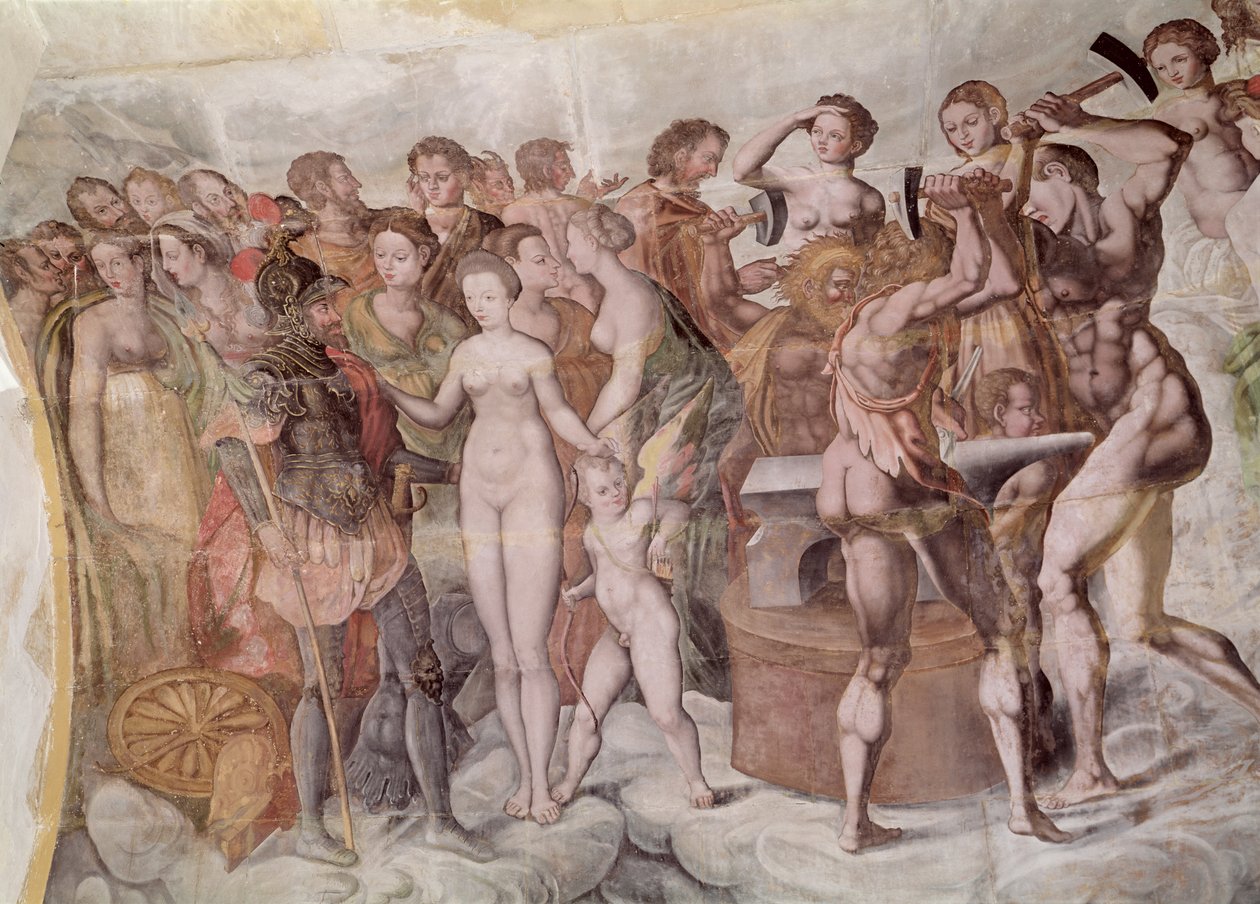 Tour de la Ligue. Členové Medicejského dvora jako bohové Olympu (nástěnná malba) (detail) od French School