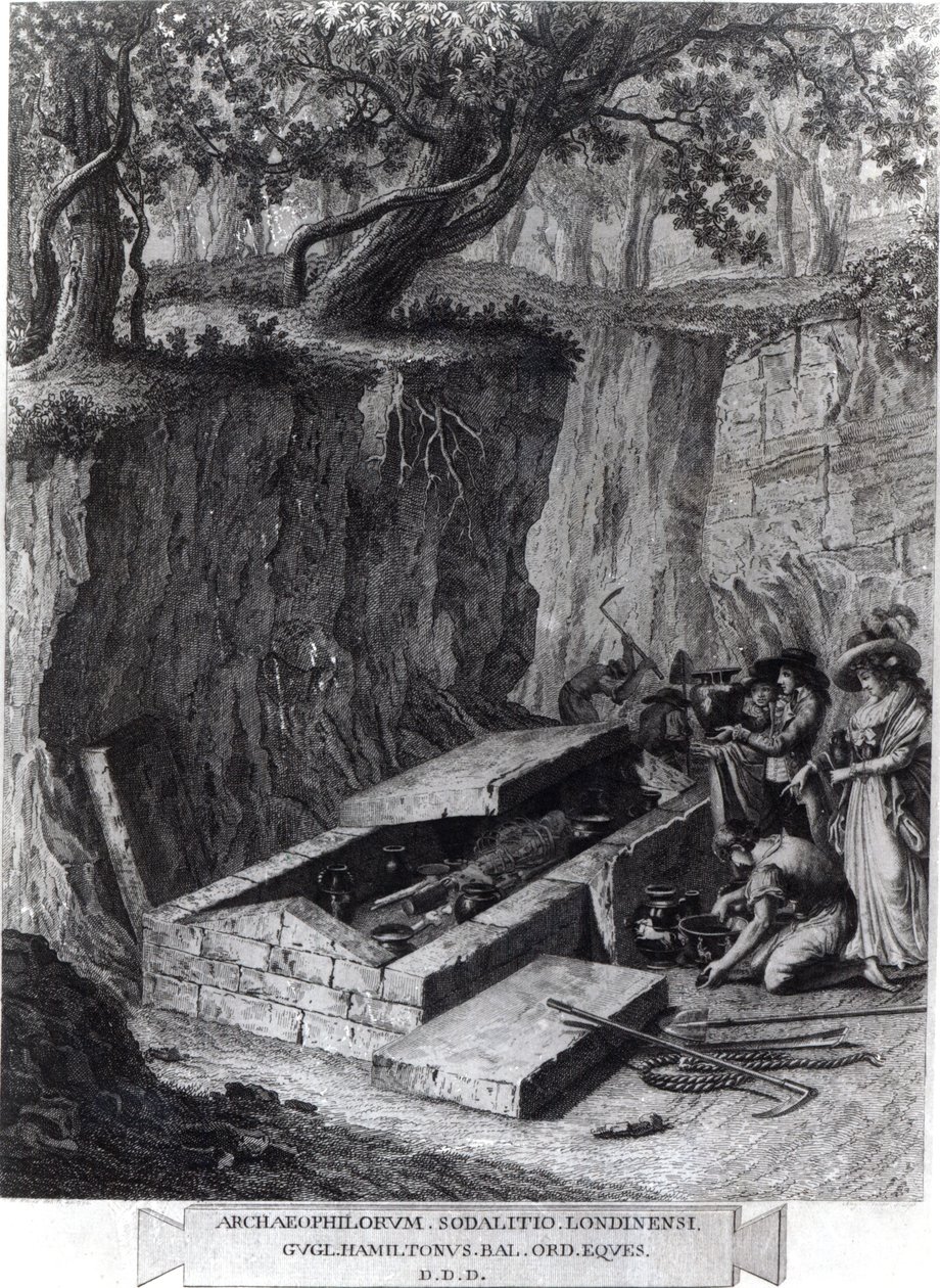 Turisté si prohlížejí otevření starověké hrobky, c.1766 od French School