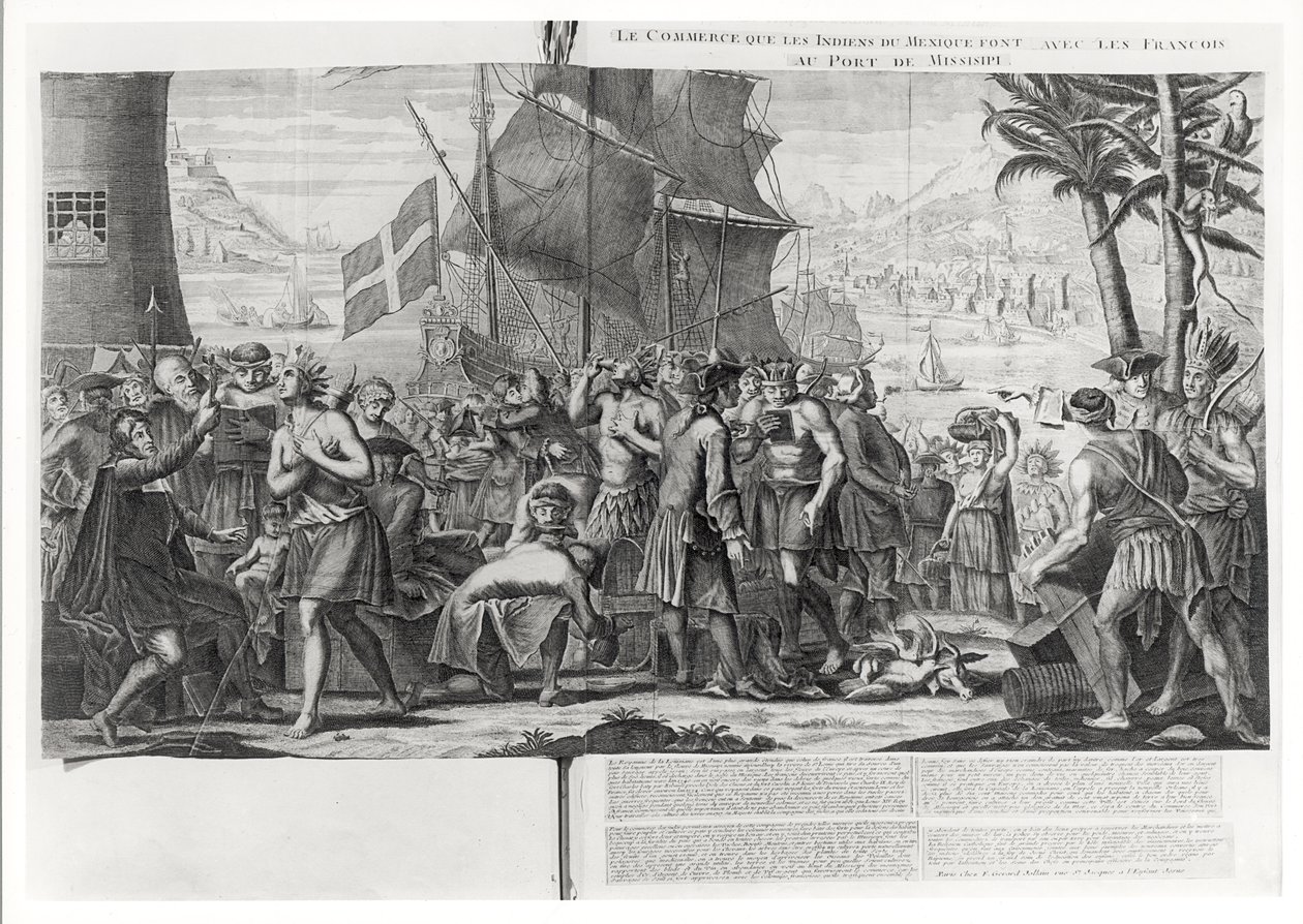 Obchod mezi mexickými indiány a Francouzi v přístavu Mississippi, od French School