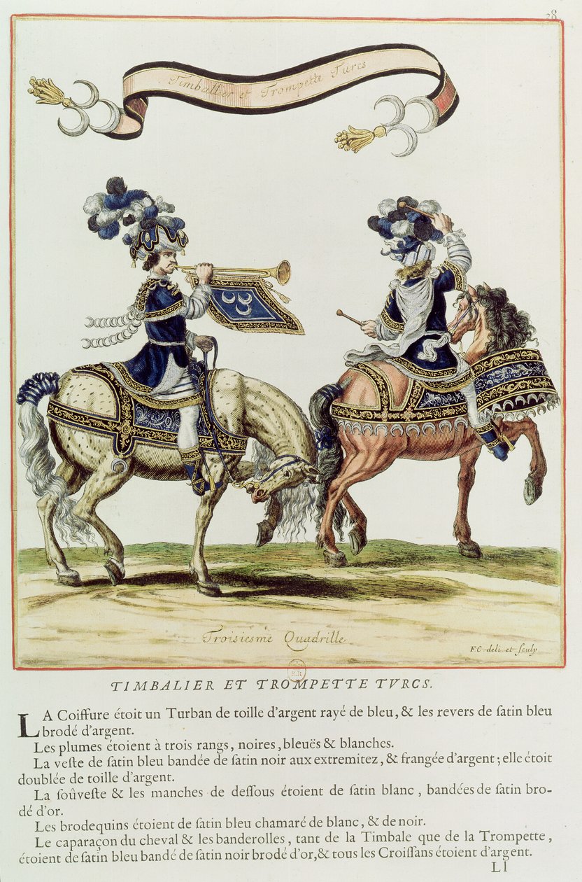 Turecký bubeník a trubač, součást kolotoče, který dal Ludvík XIV. (1638-1715) před Tuileries, 5. června 1662 od French School