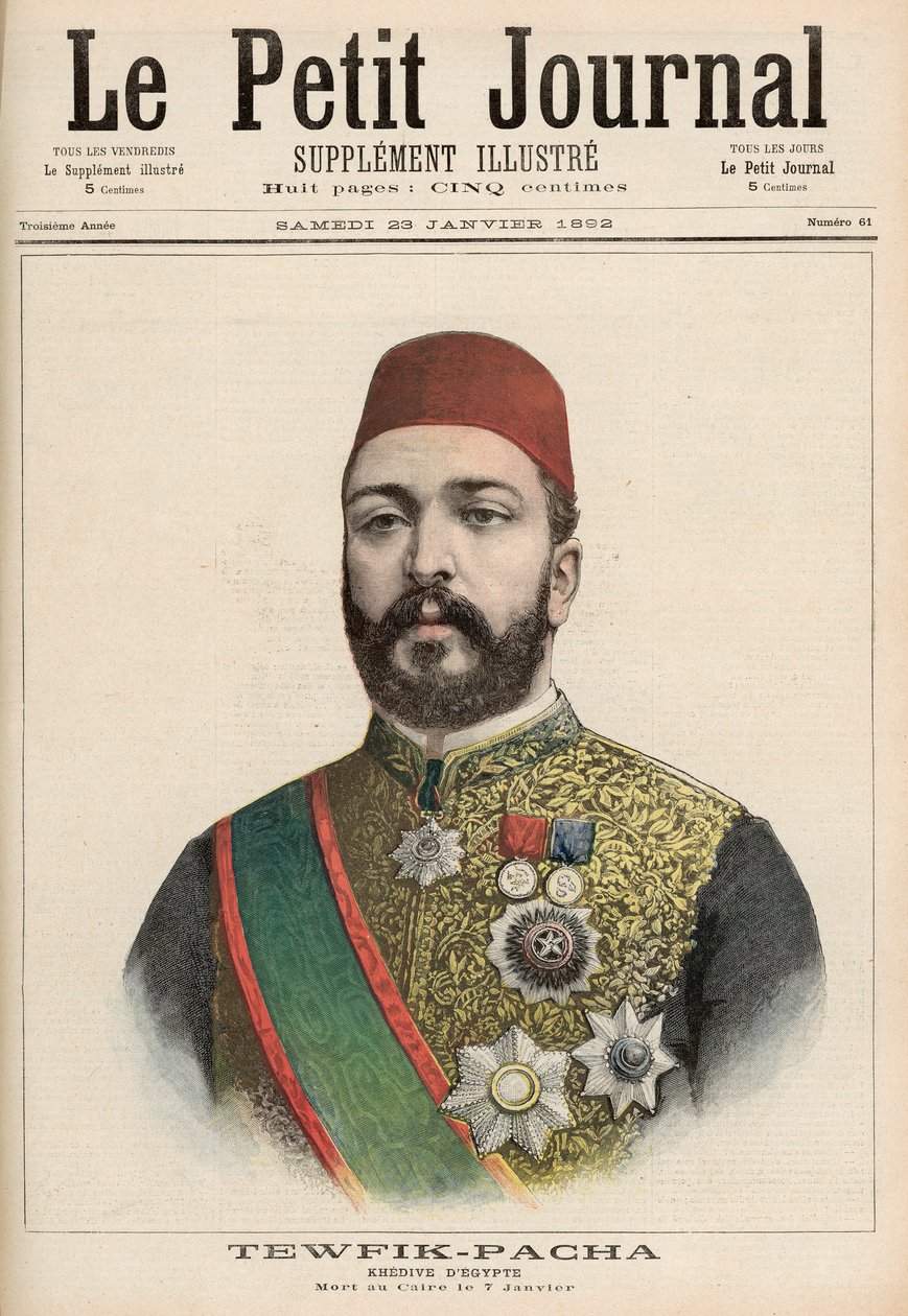 Twefik Pasha (1852-92) Khedive of Egypt, zemřel v Káhiře, 7. ledna, z „Le Petit Journal“, 23. ledna 1892 od French School