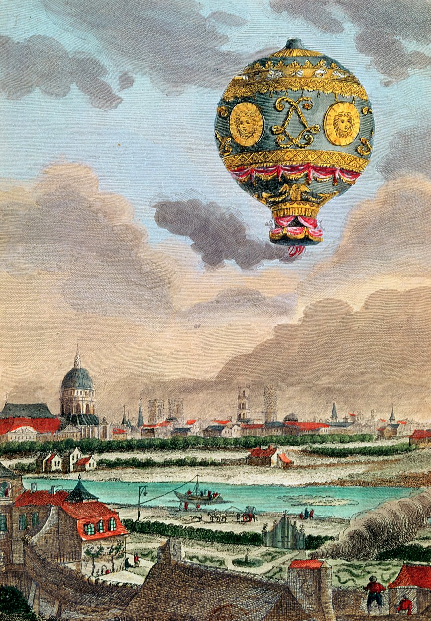 Pohled z terasy Monsieur Franklin at Passy na první let pod vedením Monsieur de Montgolfier, 21. listopadu 1783 od French School