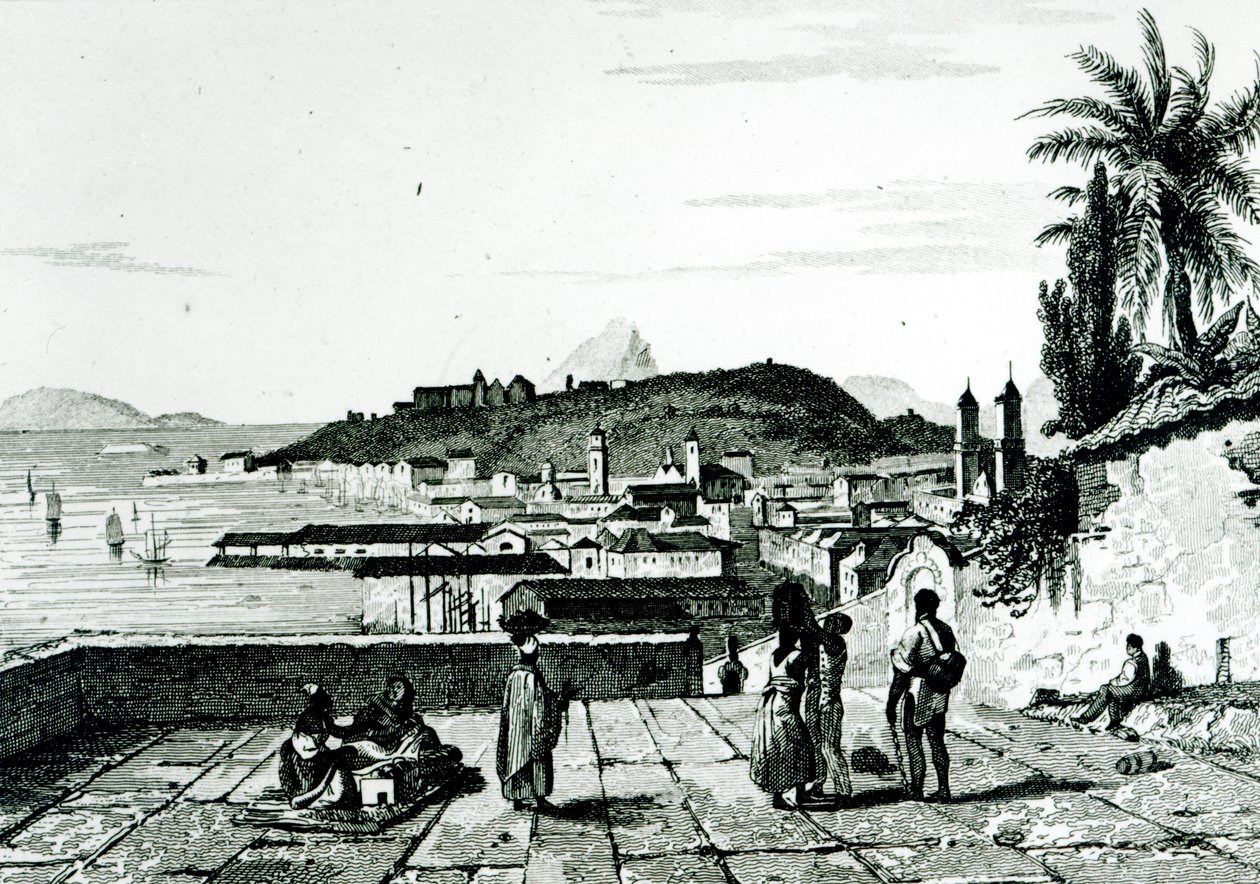 Pohled na Rio de Janeiro z kostela St. Bento nakreslený Fleurym, rytý Aubertem, 1838 od French School