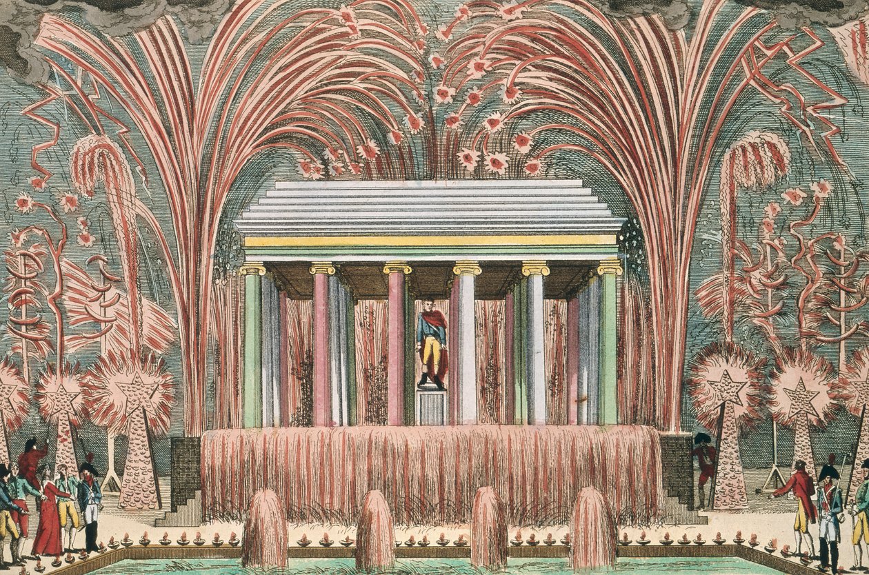 Pohled na ohňostroj v Jardin du Luxembourg, 28. listopadu 1807 od French School