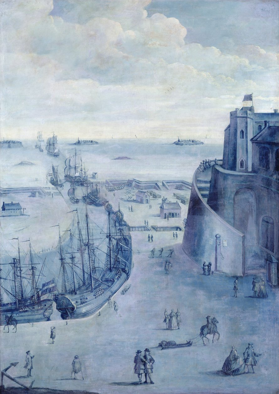 Pohled na přístav Dunkerque a hrad Dame de Cassel od French School