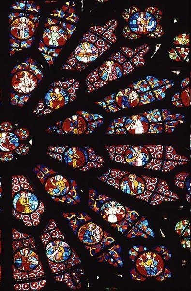 Západní růžové okno, detail z obrazu Smrt Panny Marie, asi 1270 (viz také 220813) od French School