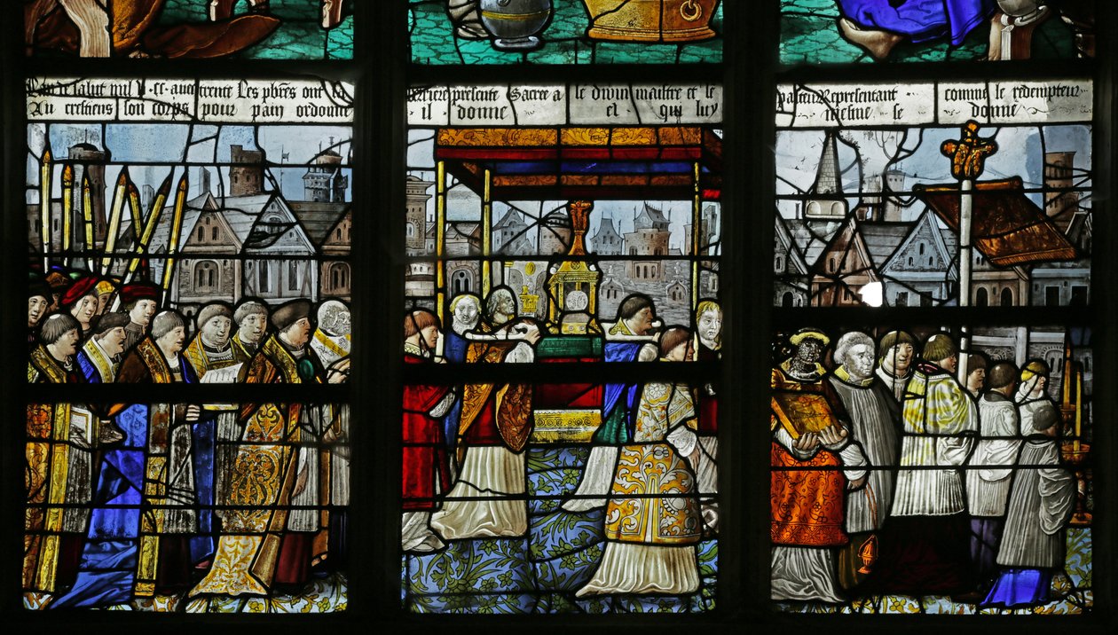 Okno zobrazující procesí Nejsvětější svátosti, detail 2921654, 1530 od French School