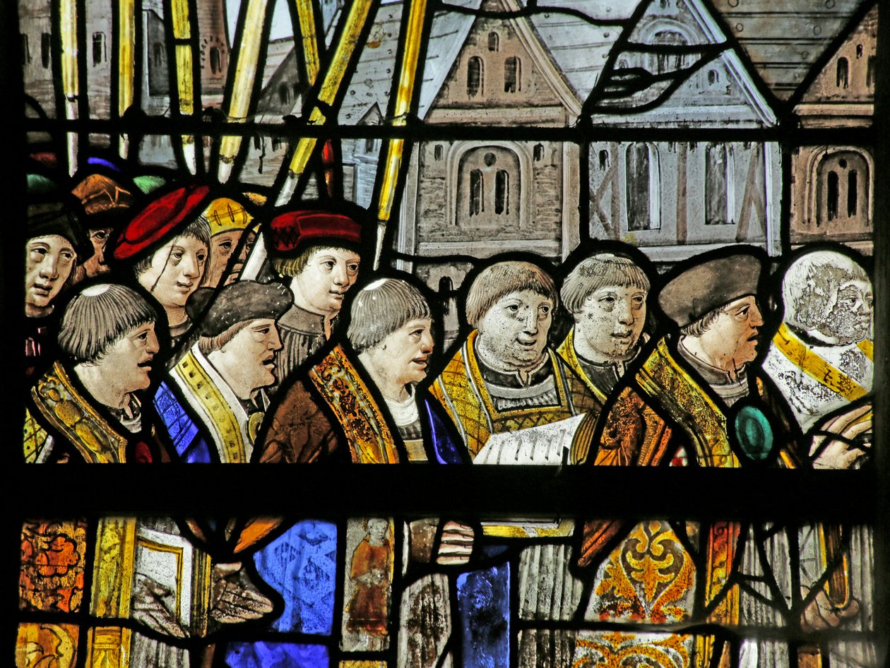 Okno zobrazující procesí Nejsvětější svátosti, detail 2921654, 1530 od French School