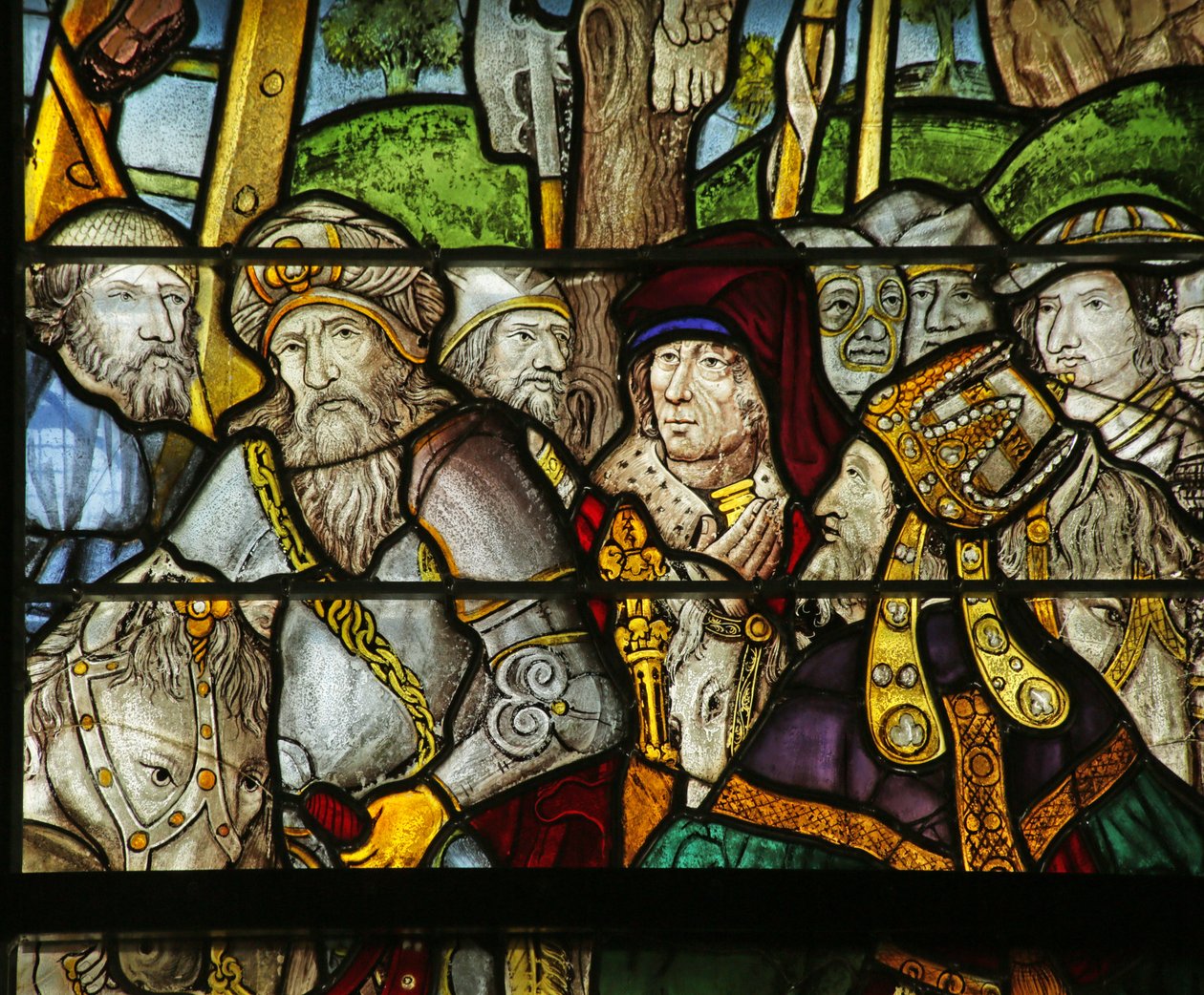 Okno zobrazující vojáky, kněze, šlechtice na Ukřižování, detail 2921604, 1500-10 od French School
