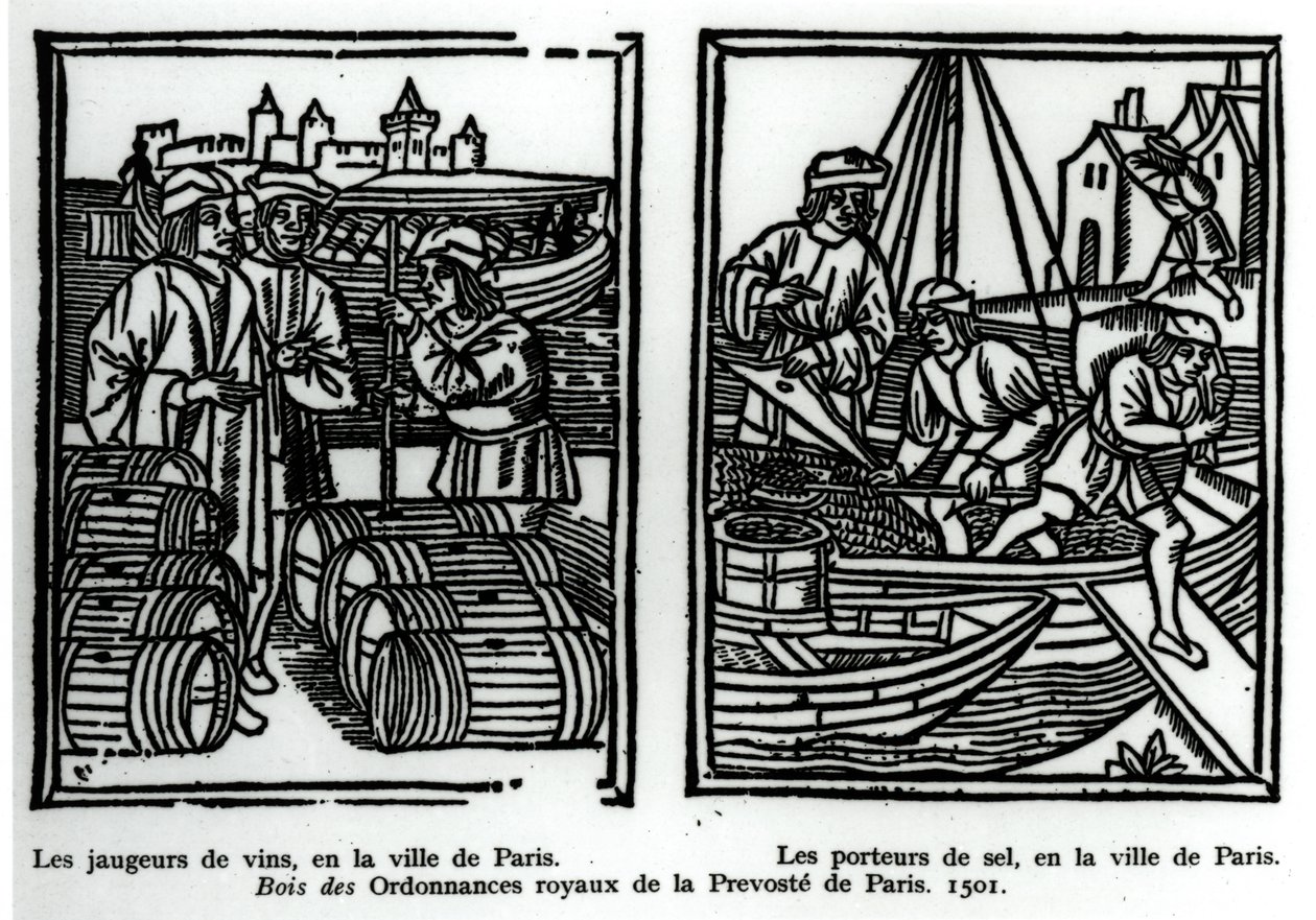 Měřiče vína a obchodníci se solí, 1501 (xylograf) od French School