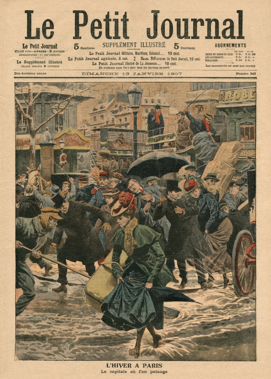Zima v Paříži, procházky v bahně, ilustrace z 