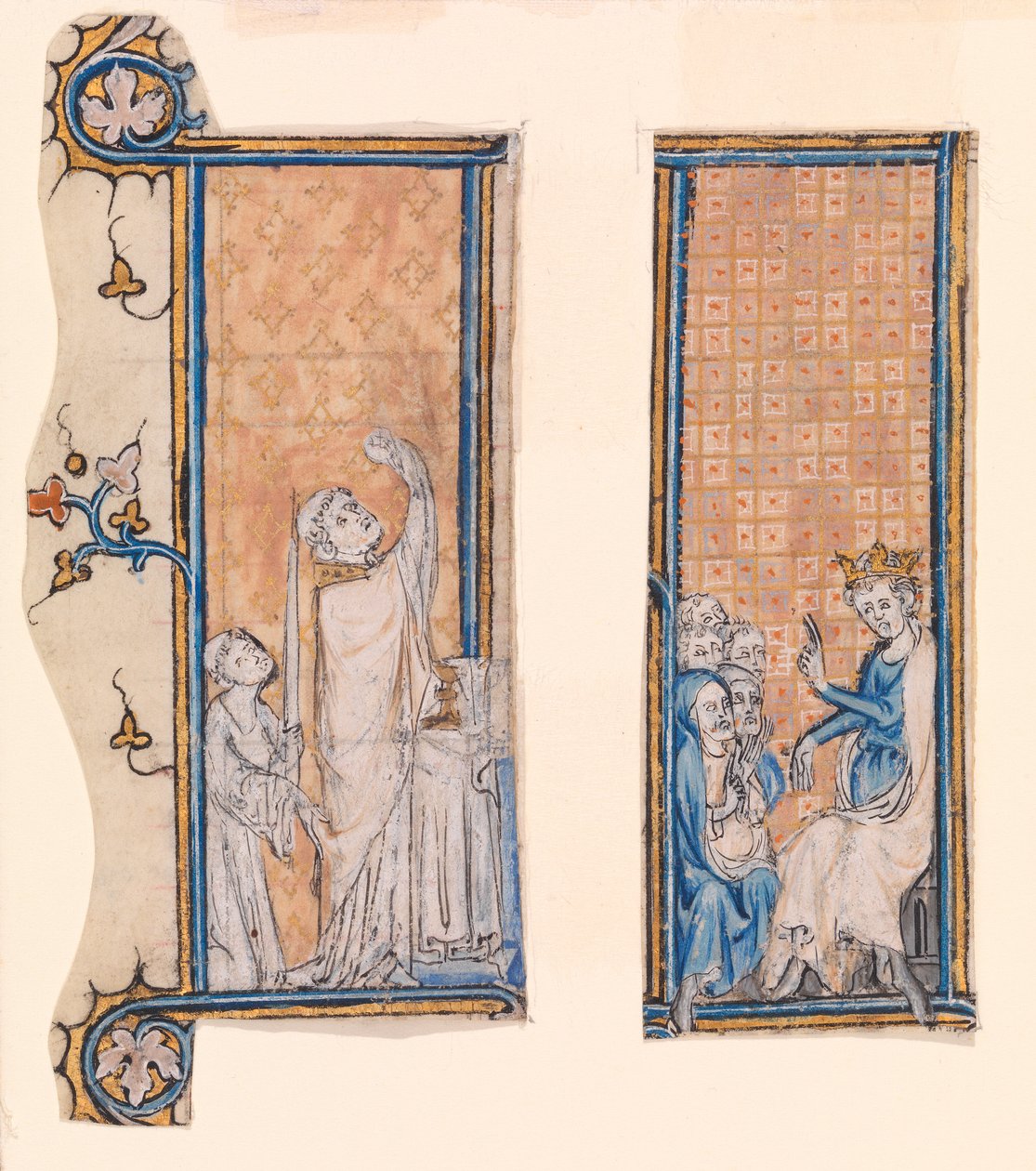 Wonder of the Host and Enthroned King (wc on vellum) od French School