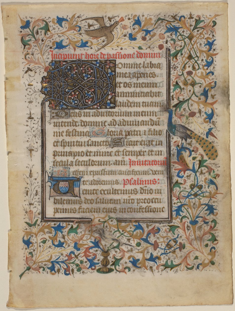 Rukopisný list z knihy hodin (incip. Passionis) od French 14th Century