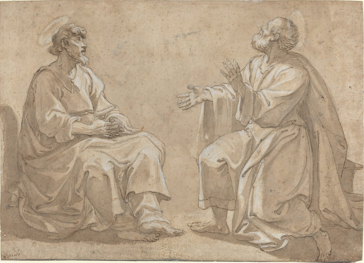Dva sedící svatí od French 17th Century