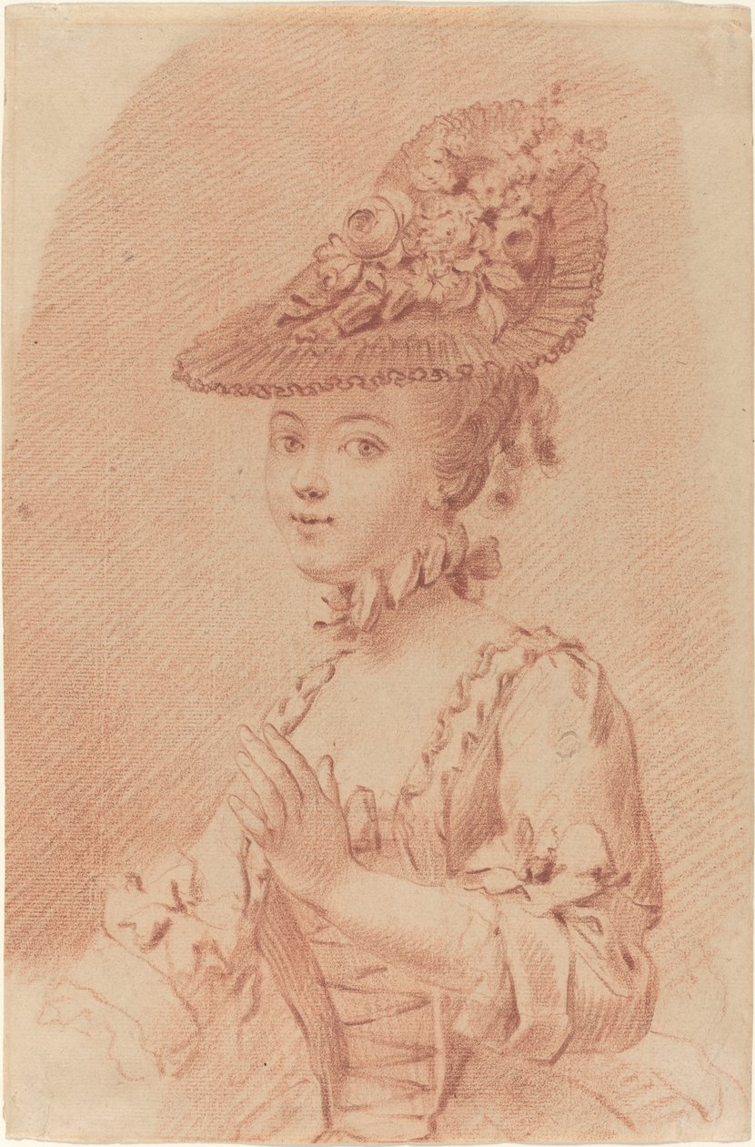 Mladá dívka, která nosí květovaný klobouk od French 18th Century
