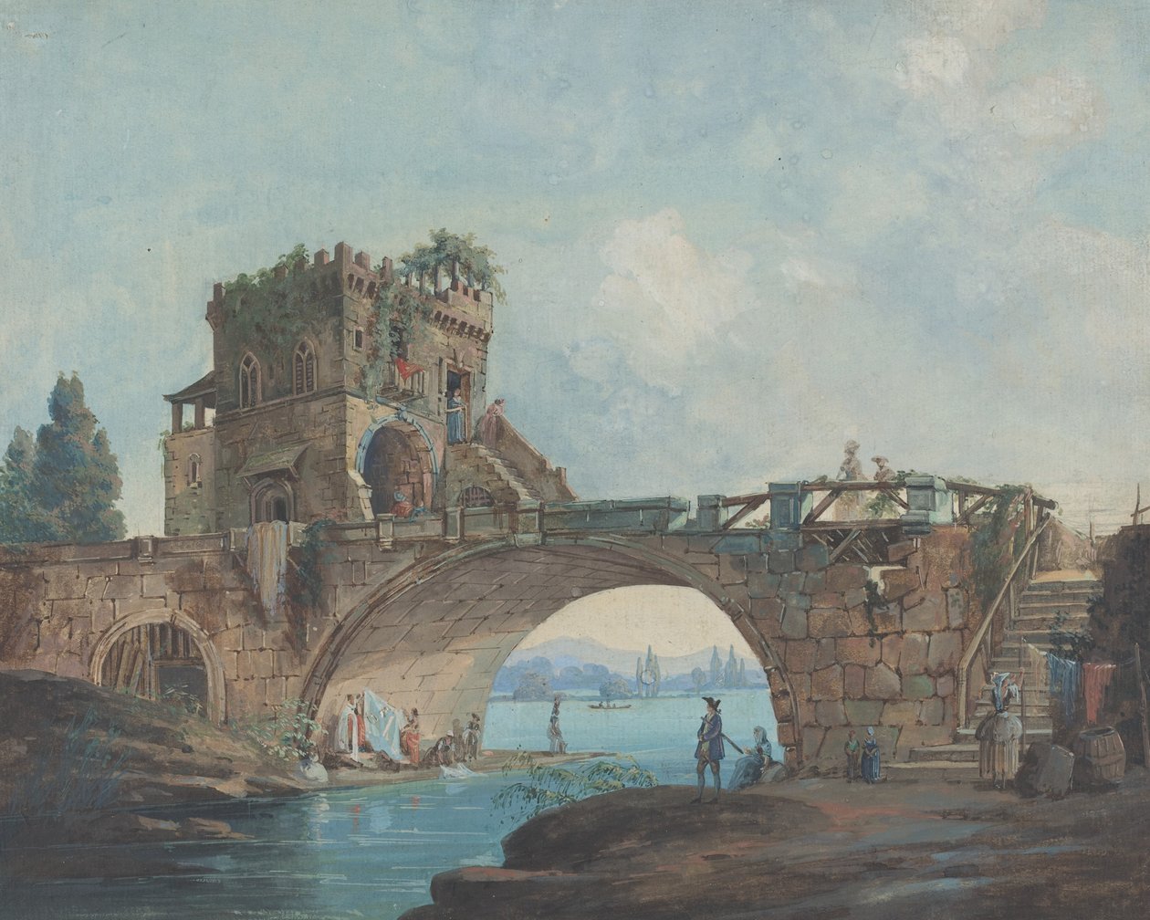 Ponte Salario s prádelnami od French 18th Century after Hubert Robert