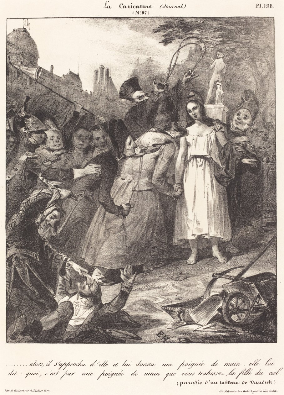 ...pak k ní přistoupil: Parodie na van Dyckovu Zradu Krista od French 19th Century