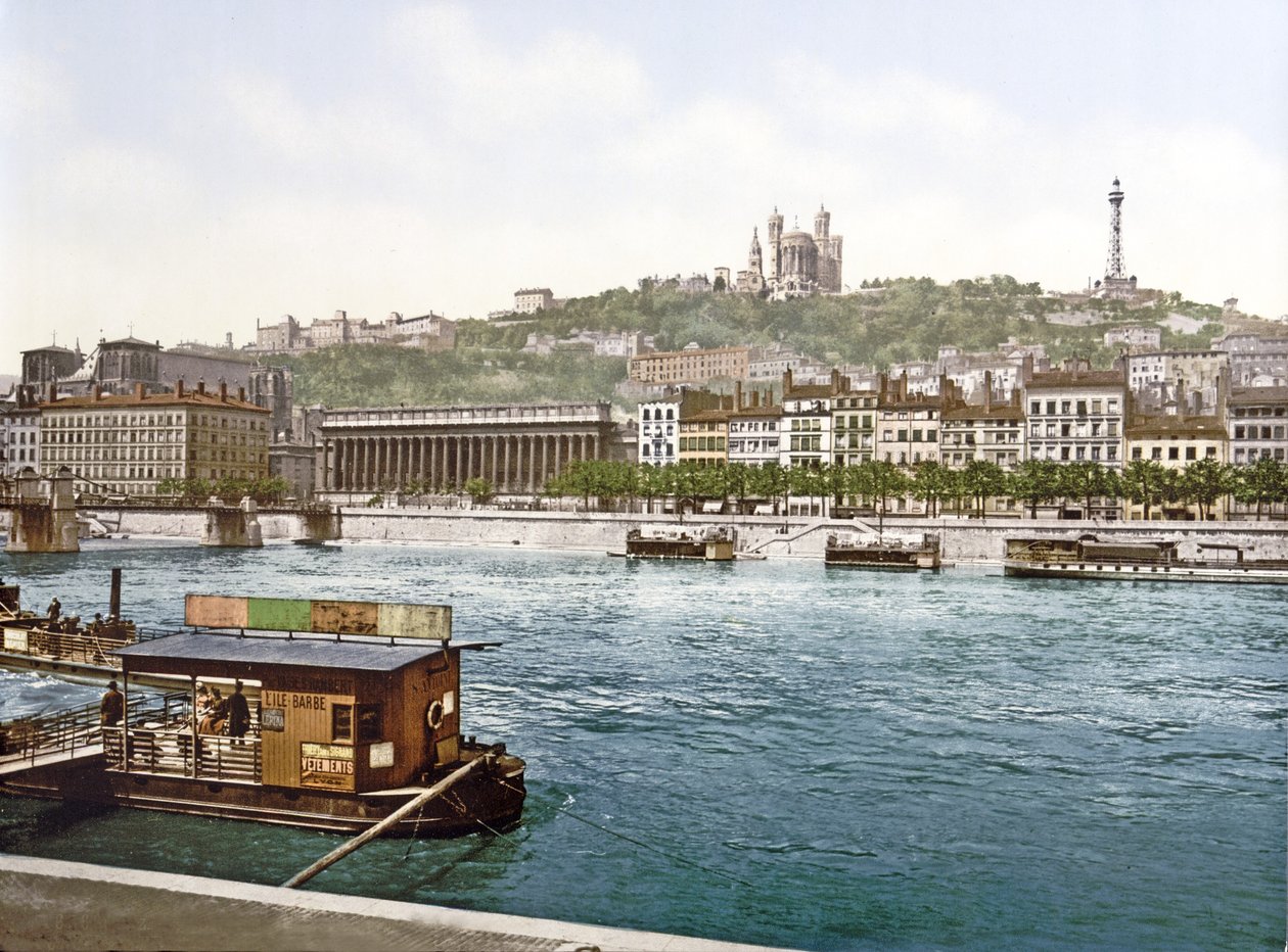 Fourviere ze St. Antoine Quay, Lyons, hospoda. c.1900 od French Photographer