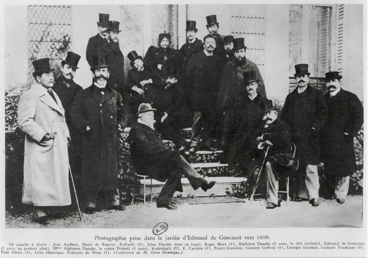 Skupina v zahradě Edmonda Huota de Goncourt, kolem roku 1890 od French Photographer