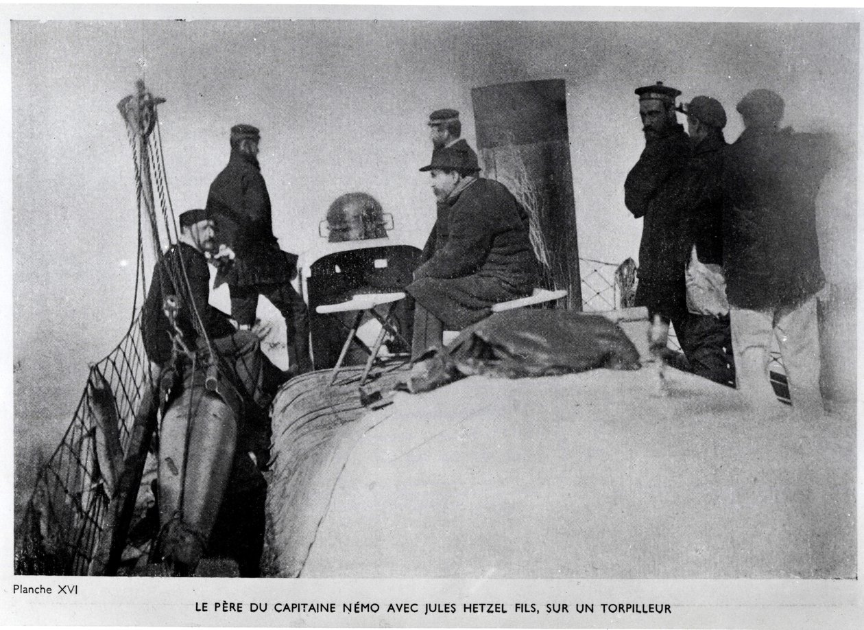 Jules Verne (1828-1905) a Jules Hetzel syn na torpédu. od French Photographer