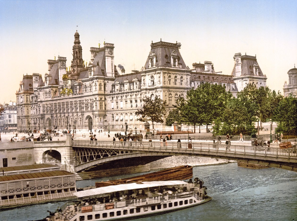 Pont dArcole a Hotel de Ville, Paříž, hospoda. c.1900 od French Photographer