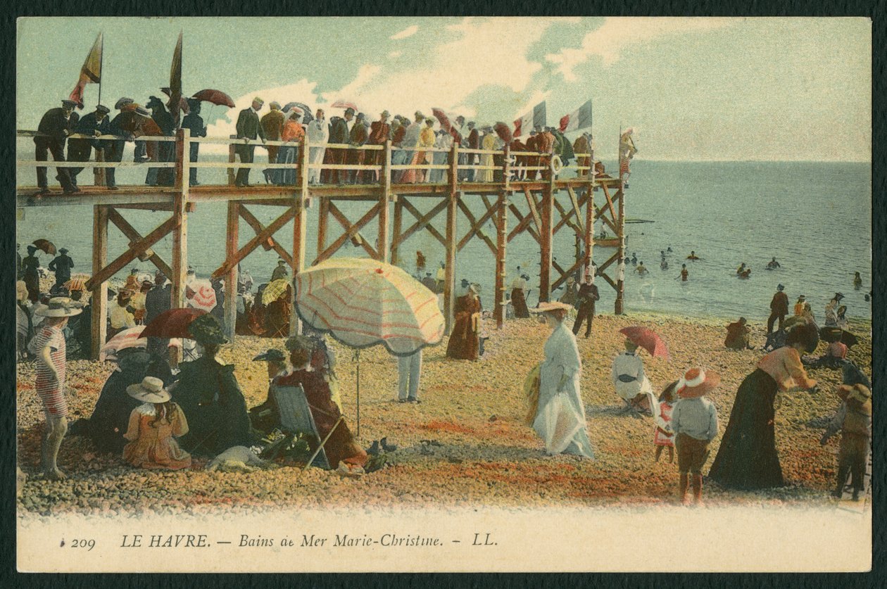 Pohlednice zobrazující lázně Marie-Christine v Le Havre, kolem roku 1900 (barevné černobílé foto) od French Photographer