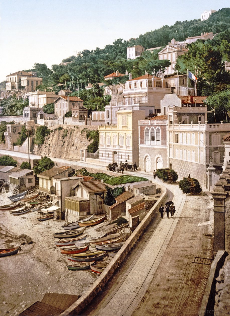 The Corniche v Marseille, hospoda. c.1900 od French Photographer
