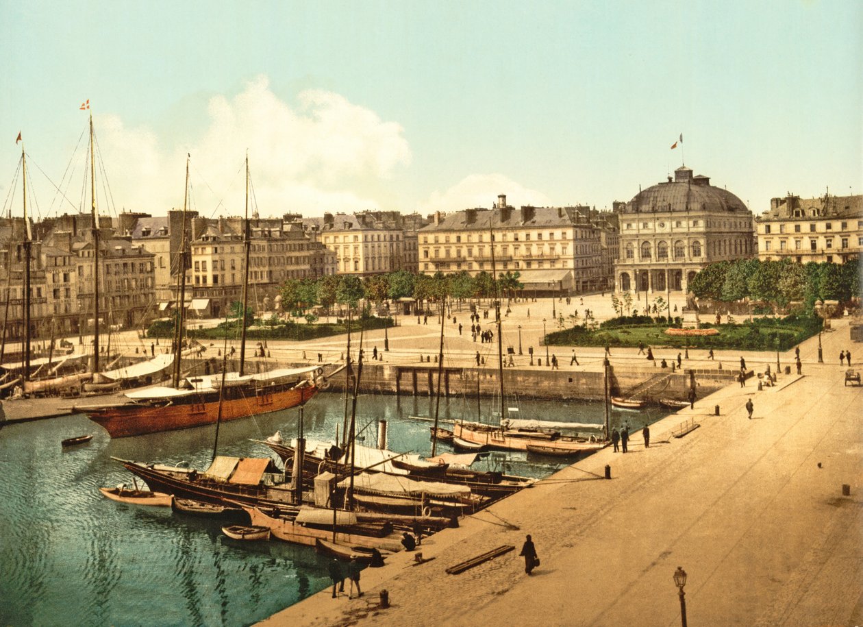 Pohled na La Place Gambetta z nábřeží, Le Havre, hospoda. 1890-1900 od French Photographer